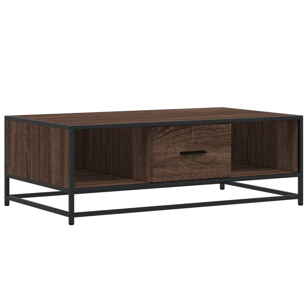 Salontafel 100x57x35 cm bewerkt hout en metaal bruin eikenkleur is nu te koop bij PeponiXL, paradijselijk wonen!
