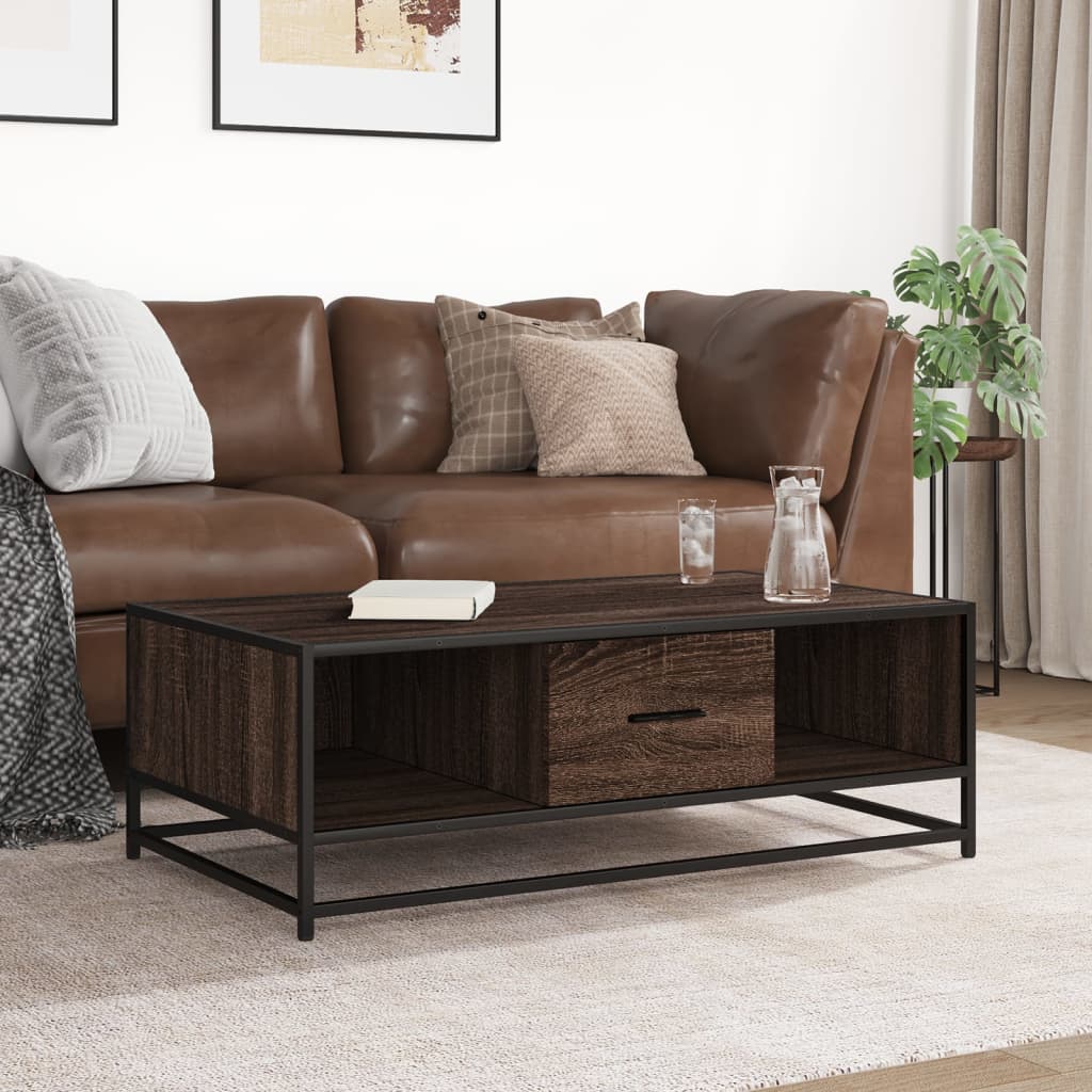 Salontafel 100x57x35 cm bewerkt hout en metaal bruin eikenkleur is nu te koop bij PeponiXL, paradijselijk wonen!