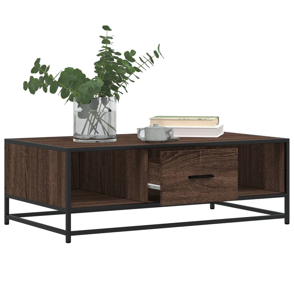 Salontafel 100x57x35 cm bewerkt hout en metaal bruin eikenkleur is nu te koop bij PeponiXL, paradijselijk wonen!