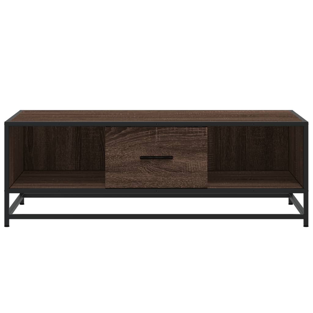 Salontafel 100x57x35 cm bewerkt hout en metaal bruin eikenkleur is nu te koop bij PeponiXL, paradijselijk wonen!