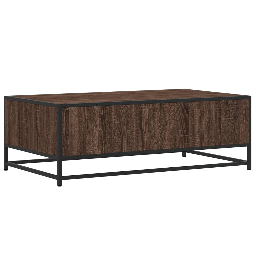 Salontafel 100x57x35 cm bewerkt hout en metaal bruin eikenkleur is nu te koop bij PeponiXL, paradijselijk wonen!