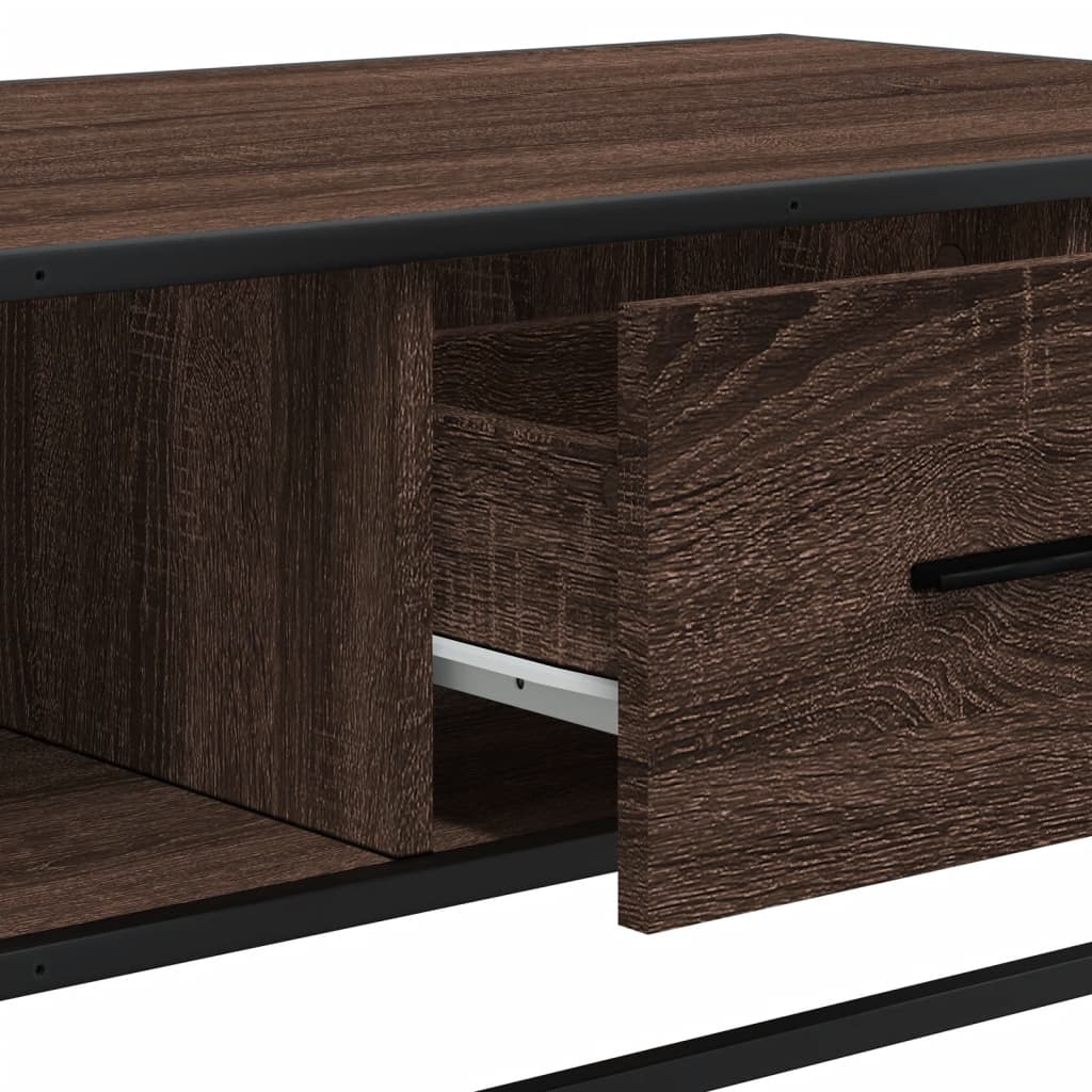 Salontafel 100x57x35 cm bewerkt hout en metaal bruin eikenkleur is nu te koop bij PeponiXL, paradijselijk wonen!