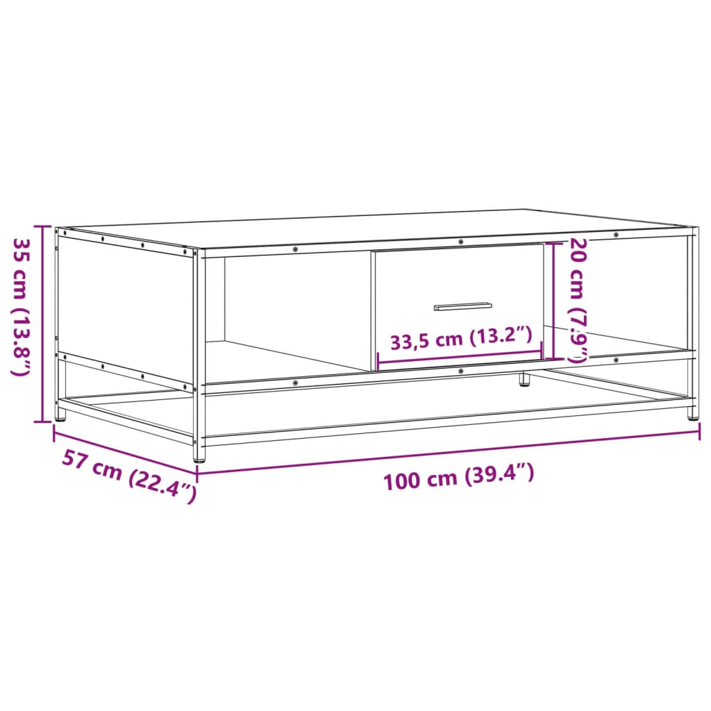 Salontafel 100x57x35 cm bewerkt hout en metaal bruin eikenkleur is nu te koop bij PeponiXL, paradijselijk wonen!