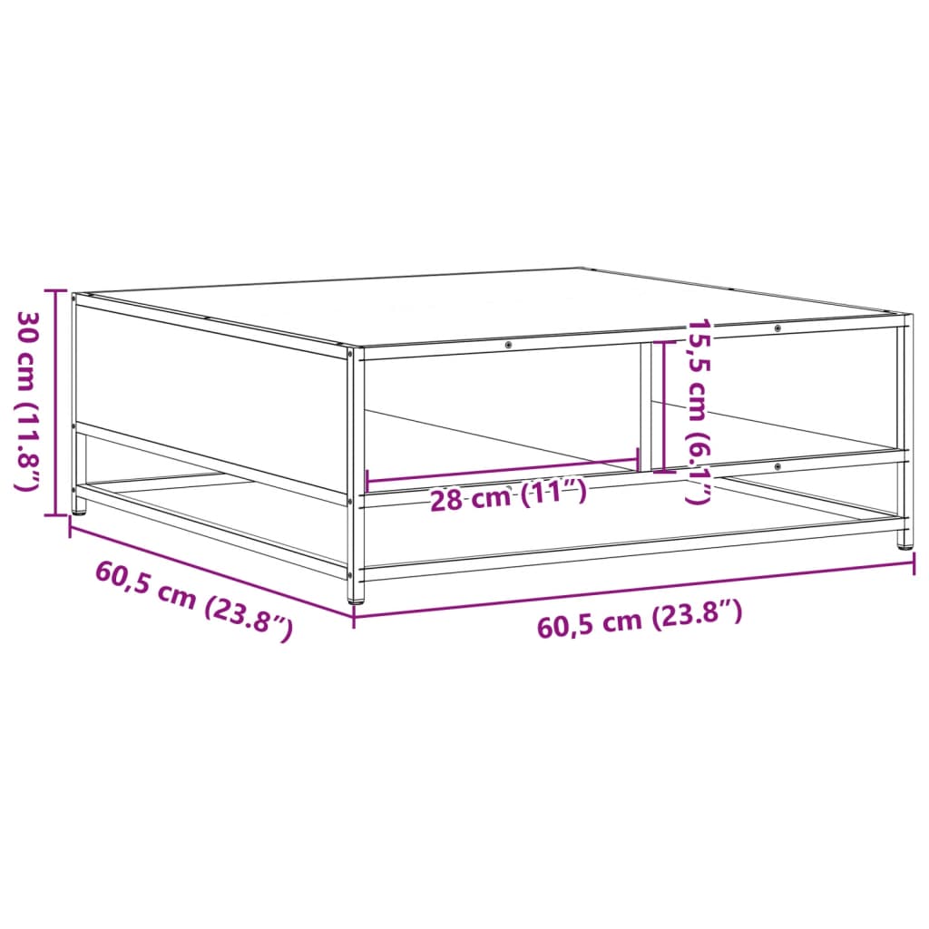 Salontafel 60,5x60,5x30 cm bewerkt hout en metaal zwart is nu te koop bij PeponiXL, paradijselijk wonen!