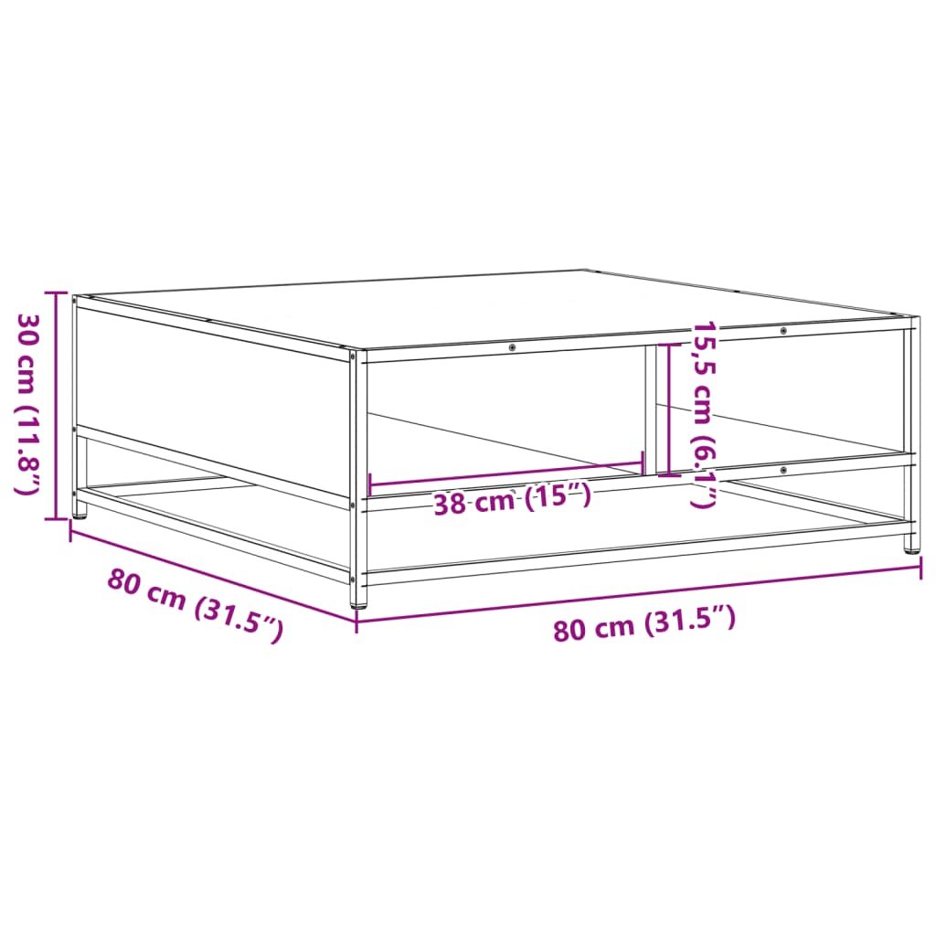 Salontafel 80x80x30 cm bewerkt hout en metaal zwart is nu te koop bij PeponiXL, paradijselijk wonen!