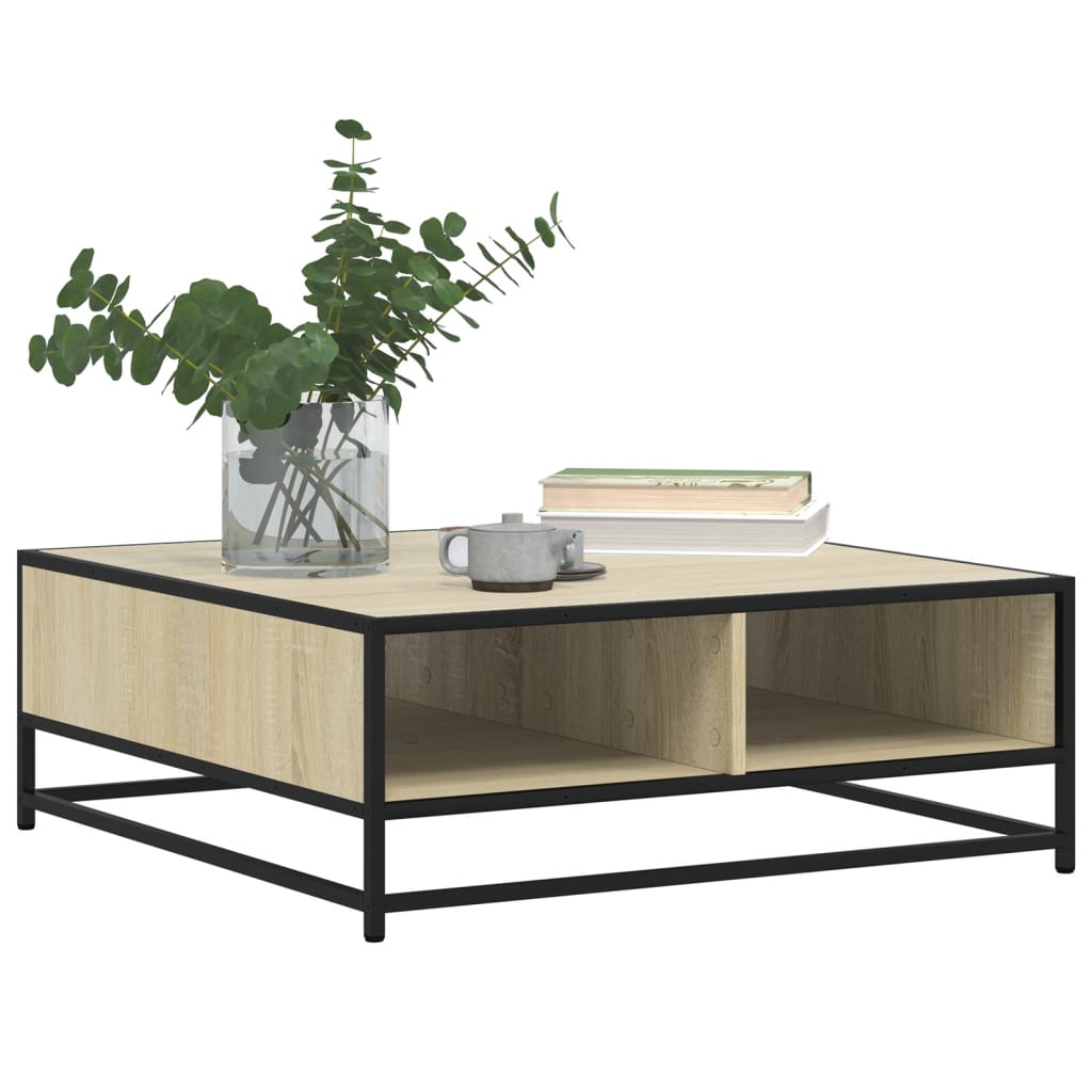 Salontafel 80x80x30 cm bewerkt hout en metaal sonoma eikenkleur is nu te koop bij PeponiXL, paradijselijk wonen!