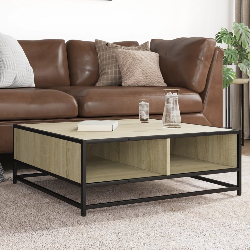 Salontafel 80x80x30 cm bewerkt hout en metaal sonoma eikenkleur is nu te koop bij PeponiXL, paradijselijk wonen!