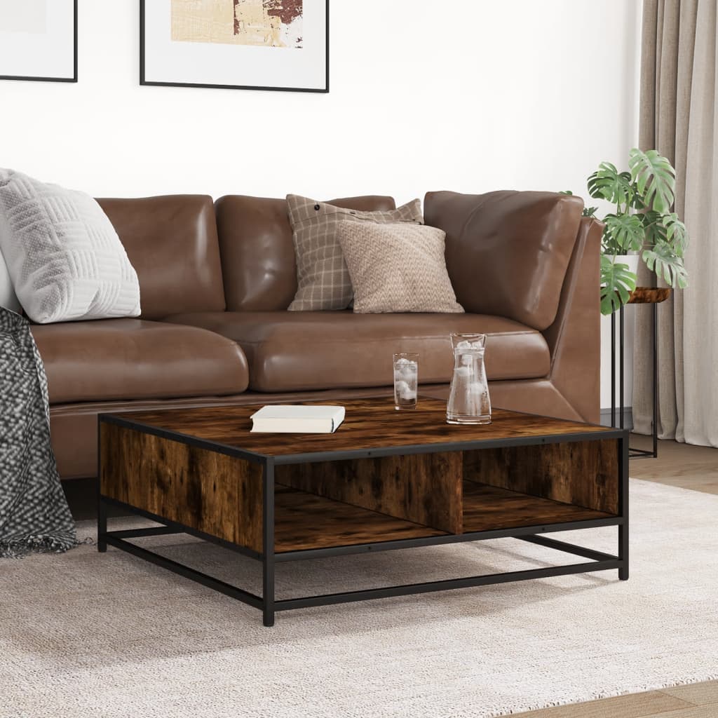 Salontafel 80x80x30 cm bewerkt hout en metaal gerookt eiken is nu te koop bij PeponiXL, paradijselijk wonen!