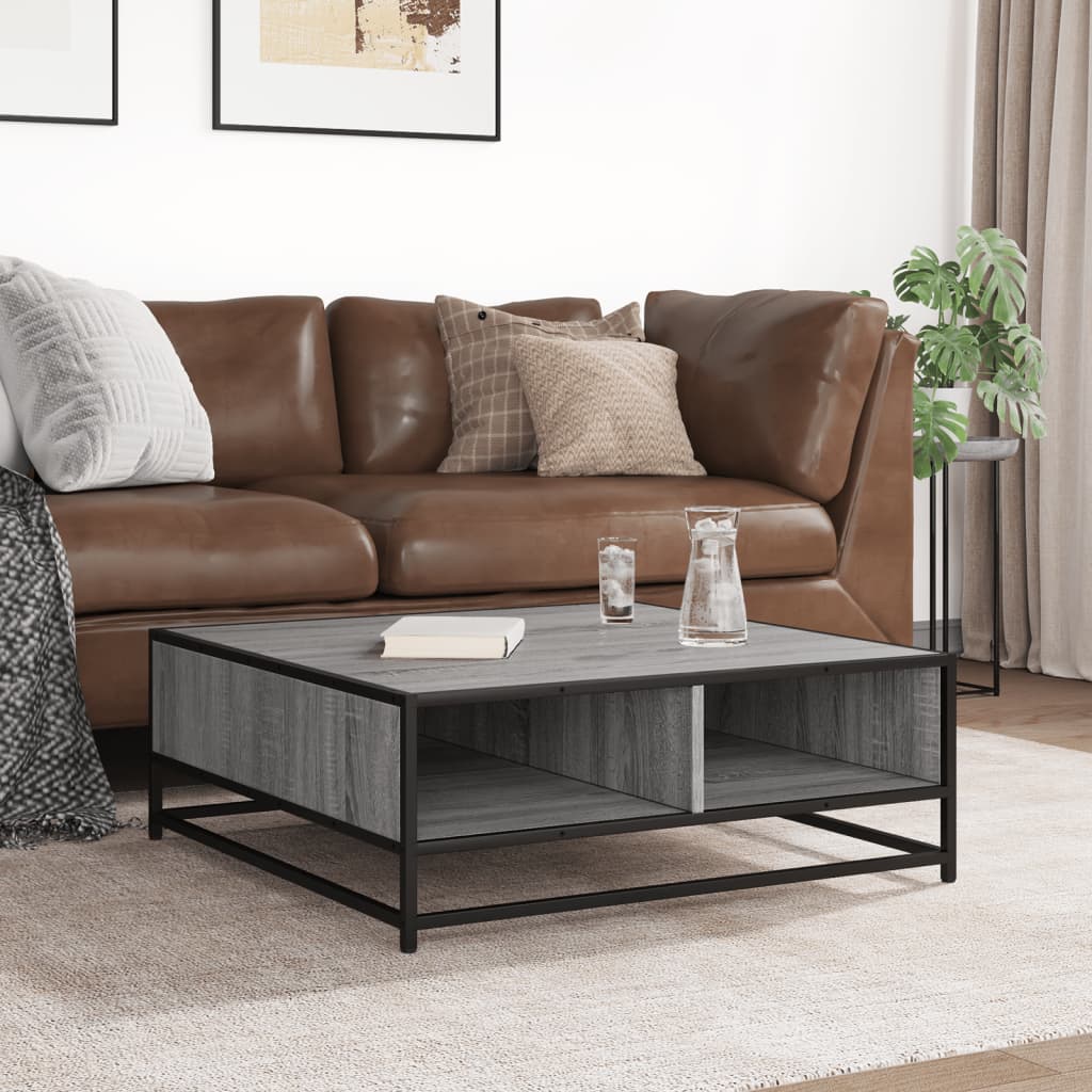 Salontafel 80x80x30 cm bewerkt hout en metaal grijs sonoma is nu te koop bij PeponiXL, paradijselijk wonen!