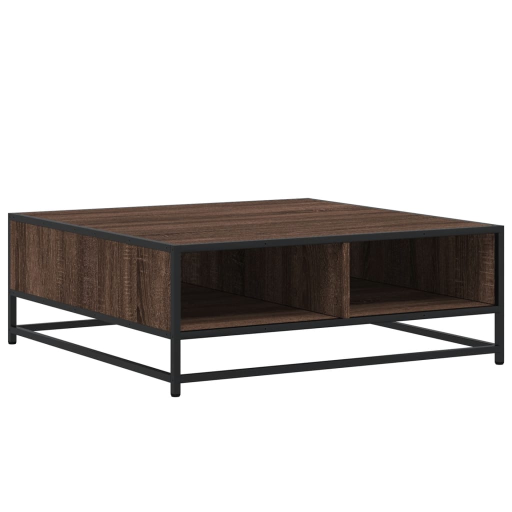 Salontafel 80x80x30 cm bewerkt hout en metaal bruin eikenkleur is nu te koop bij PeponiXL, paradijselijk wonen!