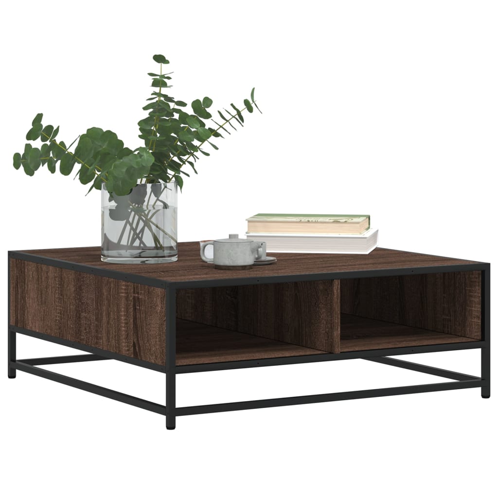 Salontafel 80x80x30 cm bewerkt hout en metaal bruin eikenkleur is nu te koop bij PeponiXL, paradijselijk wonen!