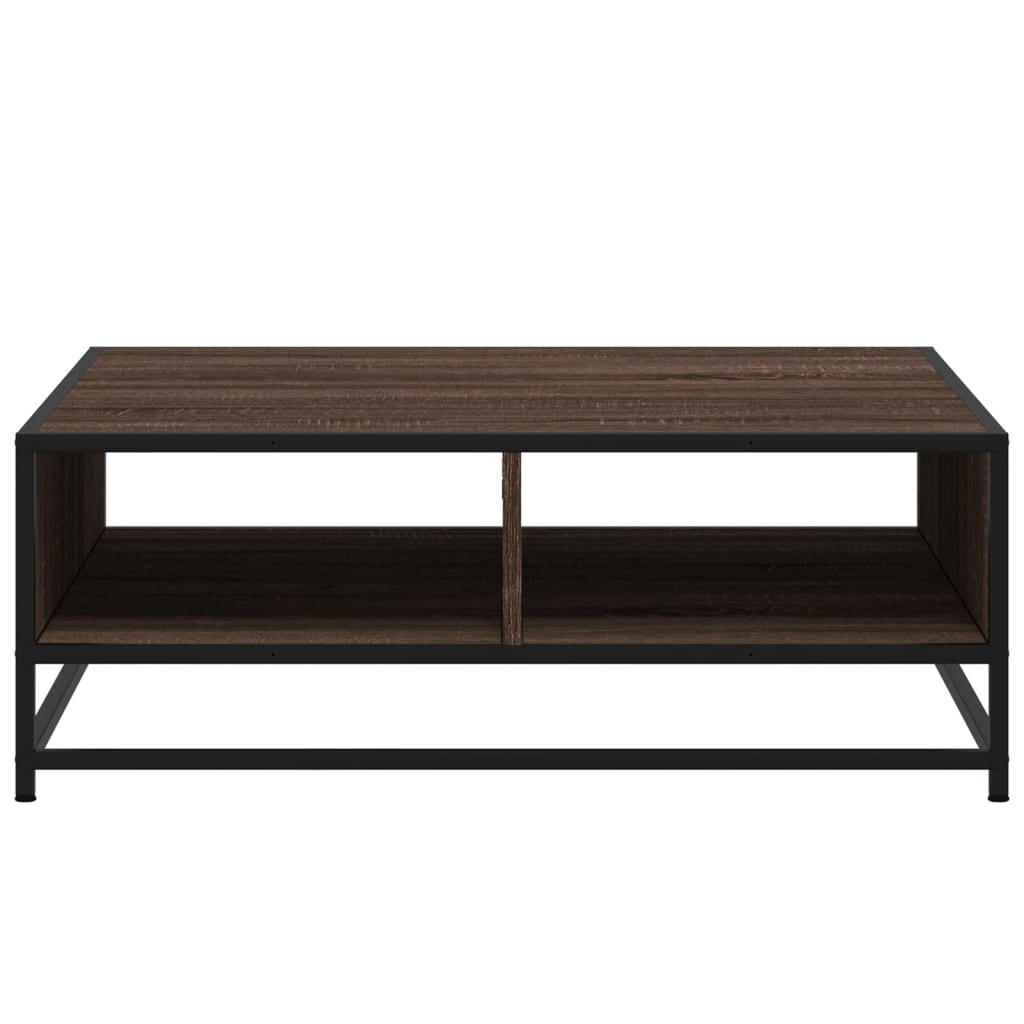 Salontafel 80x80x30 cm bewerkt hout en metaal bruin eikenkleur is nu te koop bij PeponiXL, paradijselijk wonen!