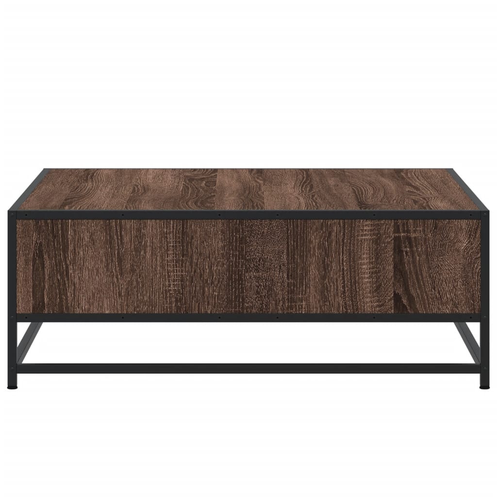 Salontafel 80x80x30 cm bewerkt hout en metaal bruin eikenkleur is nu te koop bij PeponiXL, paradijselijk wonen!