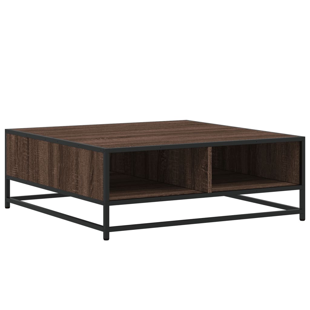 Salontafel 80x80x30 cm bewerkt hout en metaal bruin eikenkleur is nu te koop bij PeponiXL, paradijselijk wonen!