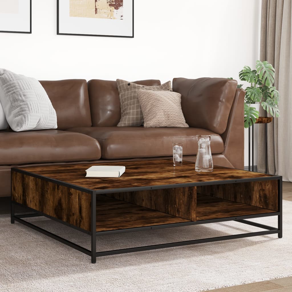 Salontafel 100x100x30 cm bewerkt hout en metaal gerookt eiken is nu te koop bij PeponiXL, paradijselijk wonen!