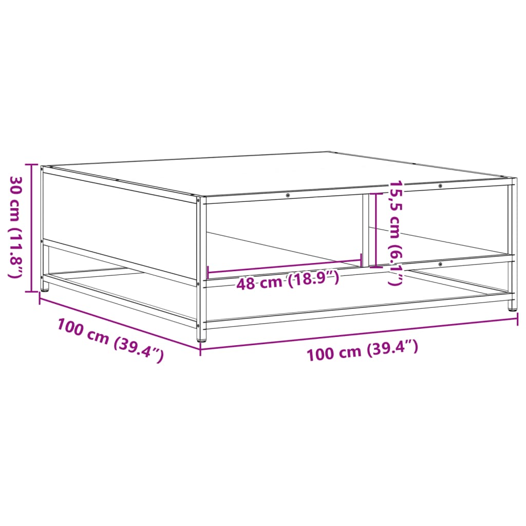 Salontafel 100x100x30 cm bewerkt hout en metaal gerookt eiken is nu te koop bij PeponiXL, paradijselijk wonen!