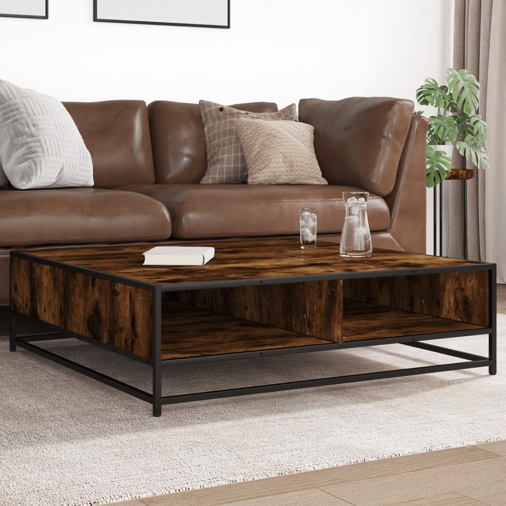 Salontafel 100x100x30 cm bewerkt hout en metaal gerookt eiken is nu te koop bij PeponiXL, paradijselijk wonen!