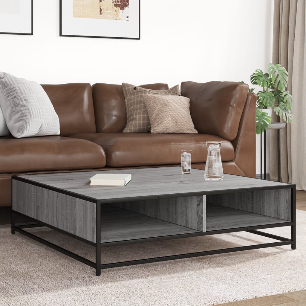 Salontafel 100x100x30 cm bewerkt hout en metaal grijs sonoma is nu te koop bij PeponiXL, paradijselijk wonen!