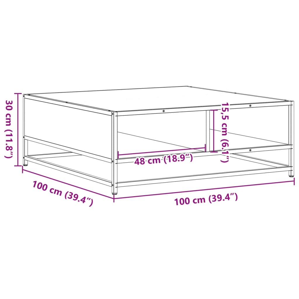 Salontafel 100x100x30 cm bewerkt hout en metaal grijs sonoma is nu te koop bij PeponiXL, paradijselijk wonen!