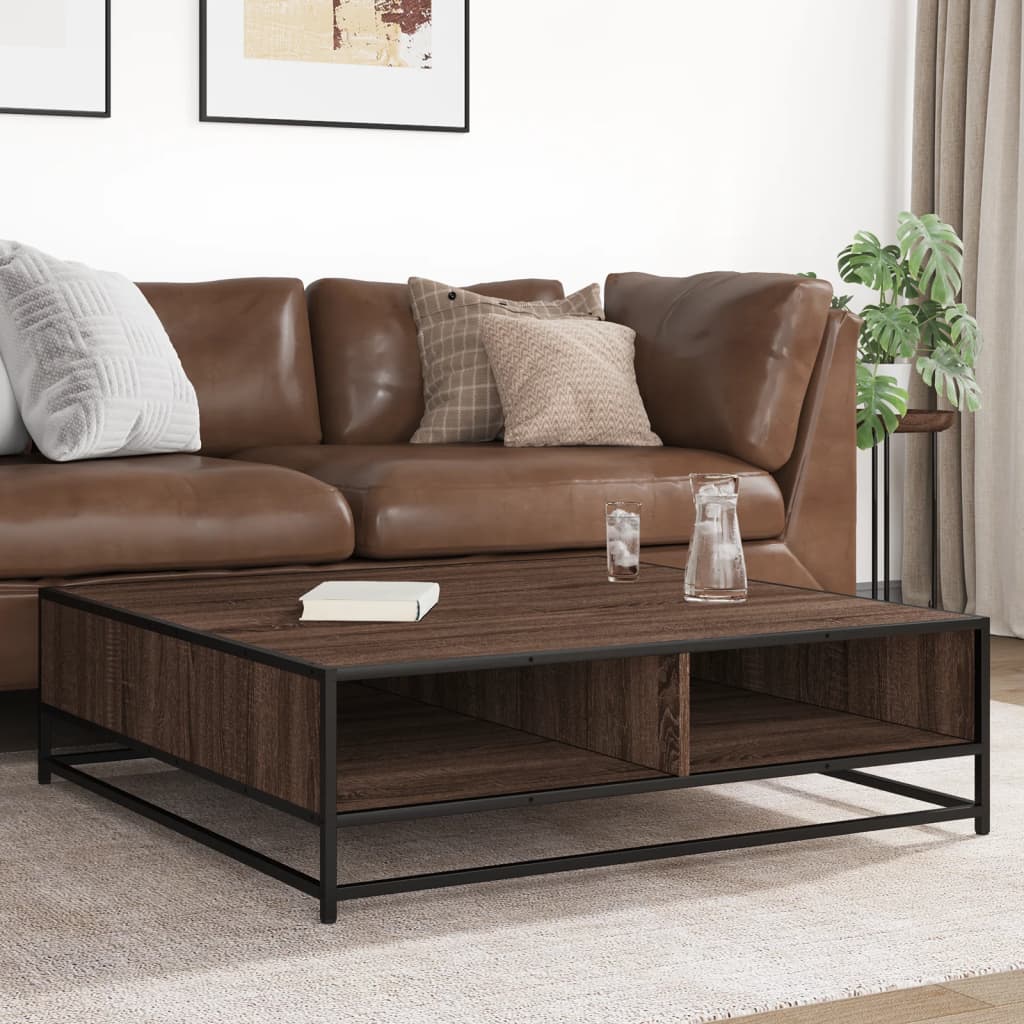 Salontafel 100x100x30 cm bewerkt hout en metaal bruin eiken is nu te koop bij PeponiXL, paradijselijk wonen!