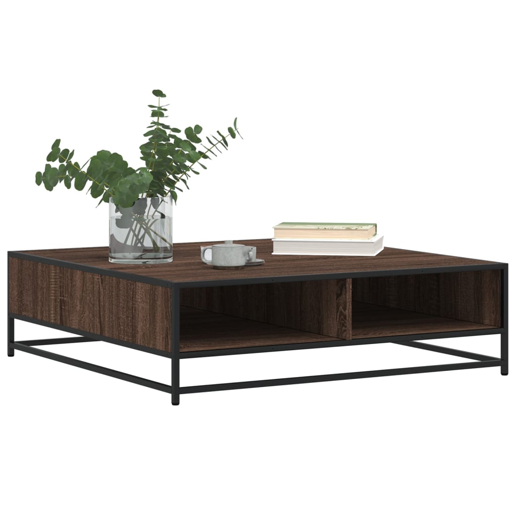 Salontafel 100x100x30 cm bewerkt hout en metaal bruin eiken is nu te koop bij PeponiXL, paradijselijk wonen!