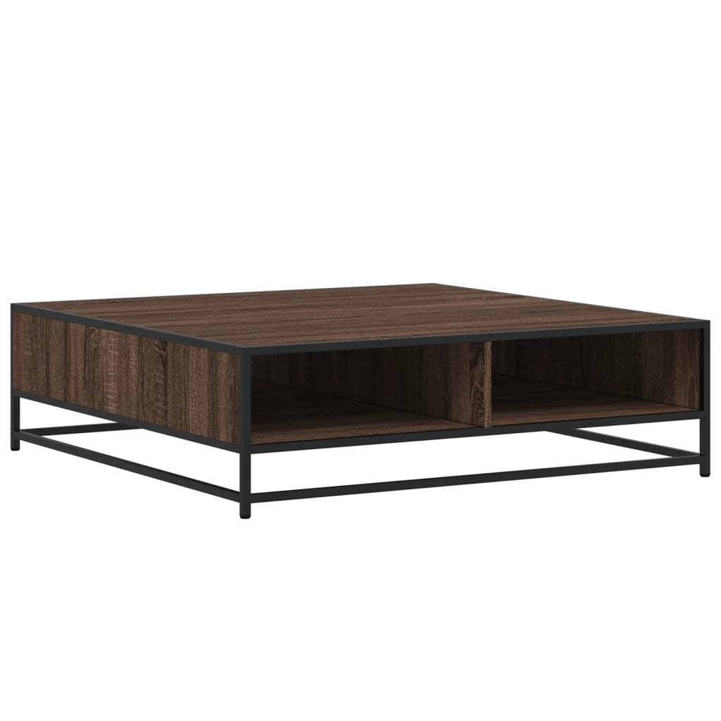 Salontafel 100x100x30 cm bewerkt hout en metaal bruin eiken is nu te koop bij PeponiXL, paradijselijk wonen!