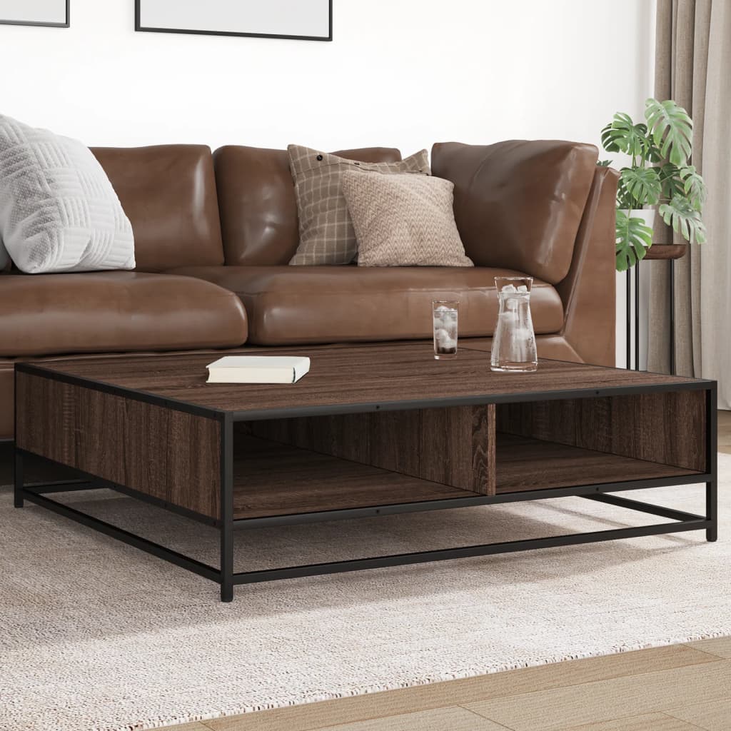 Salontafel 100x100x30 cm bewerkt hout en metaal bruin eiken is nu te koop bij PeponiXL, paradijselijk wonen!