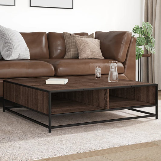 Salontafel 100x100x30 cm bewerkt hout en metaal bruin eiken is nu te koop bij PeponiXL, paradijselijk wonen!