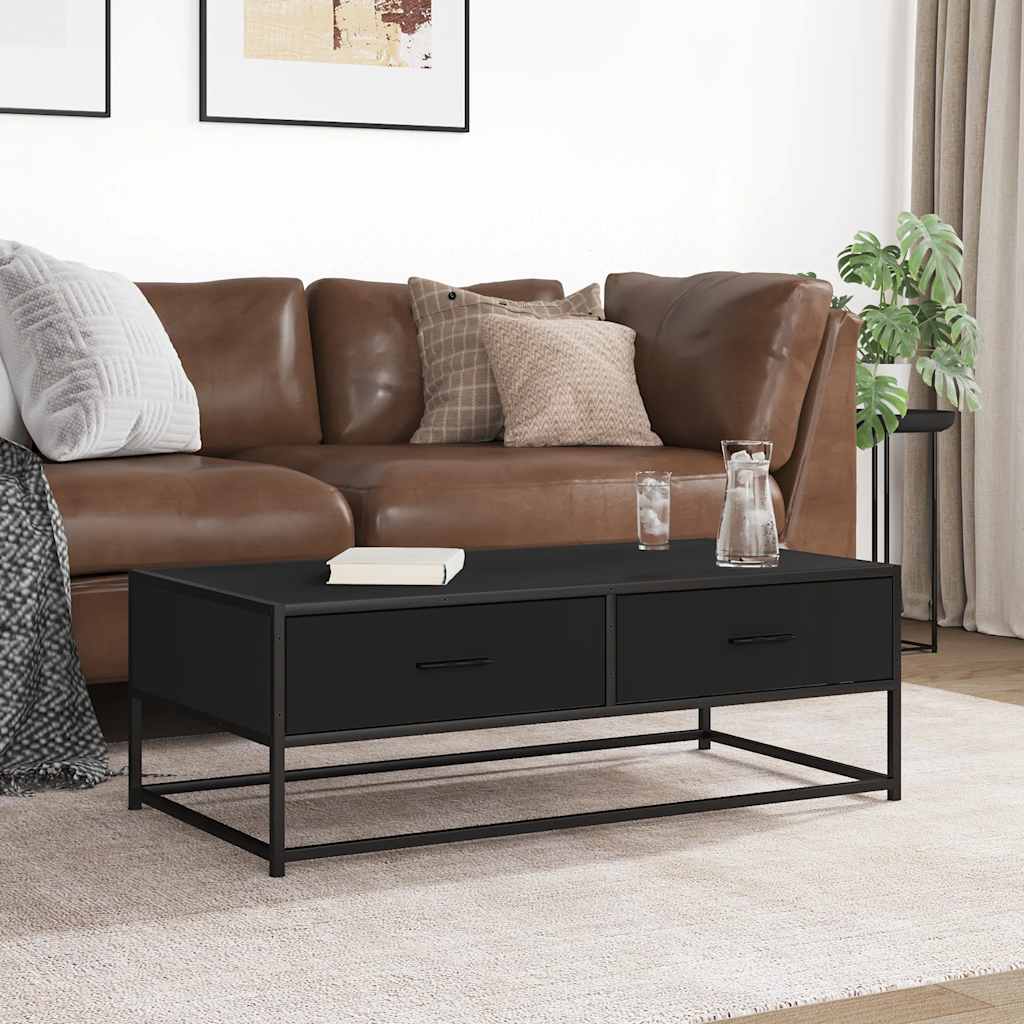 Salontafel 100x50x35 cm bewerkt hout en metaal zwart is nu te koop bij PeponiXL, paradijselijk wonen!