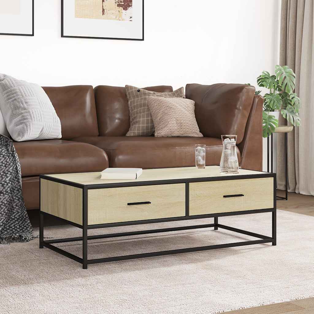Salontafel 100x50x35 cm bewerkt hout en metaal sonoma eiken is nu te koop bij PeponiXL, paradijselijk wonen!