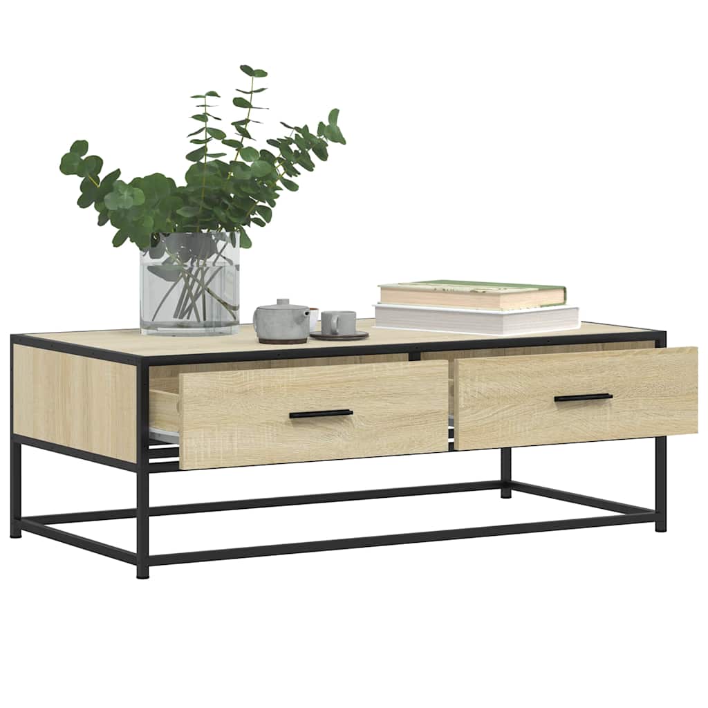 Salontafel 100x50x35 cm bewerkt hout en metaal sonoma eiken is nu te koop bij PeponiXL, paradijselijk wonen!