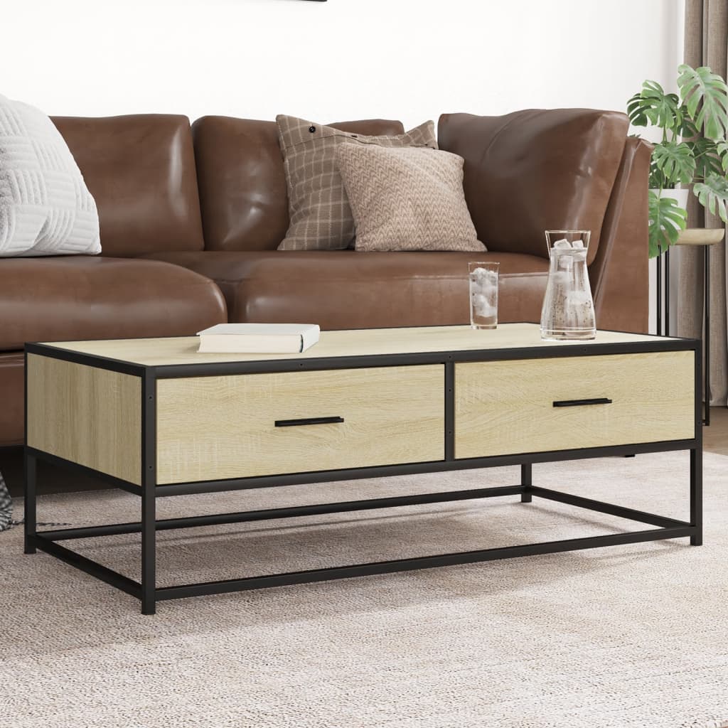 Salontafel 100x50x35 cm bewerkt hout en metaal sonoma eiken is nu te koop bij PeponiXL, paradijselijk wonen!