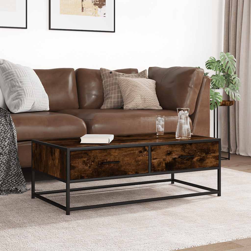 Salontafel 100x50x35 cm bewerkt hout en metaal gerookt eiken is nu te koop bij PeponiXL, paradijselijk wonen!