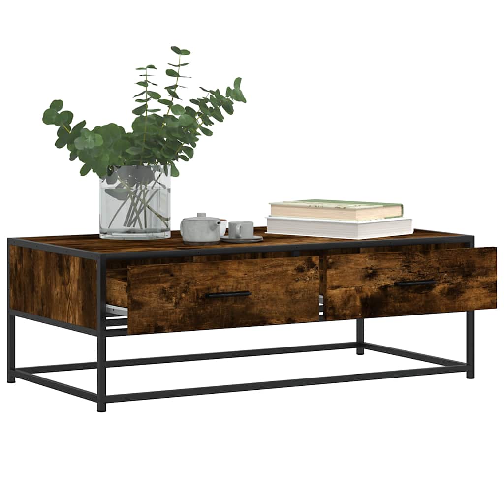 Salontafel 100x50x35 cm bewerkt hout en metaal gerookt eiken is nu te koop bij PeponiXL, paradijselijk wonen!
