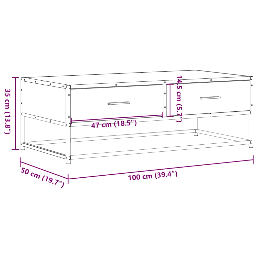 Salontafel 100x50x35 cm bewerkt hout en metaal gerookt eiken is nu te koop bij PeponiXL, paradijselijk wonen!