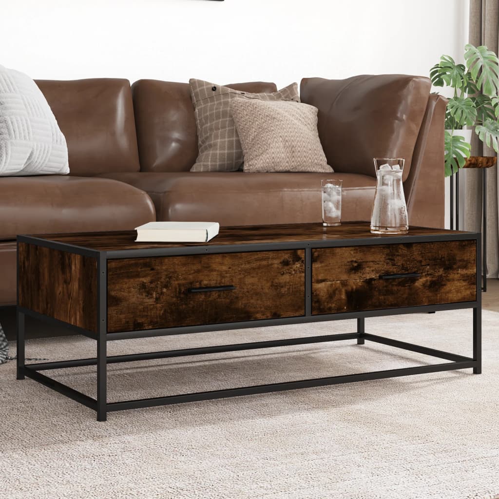 Salontafel 100x50x35 cm bewerkt hout en metaal gerookt eiken is nu te koop bij PeponiXL, paradijselijk wonen!