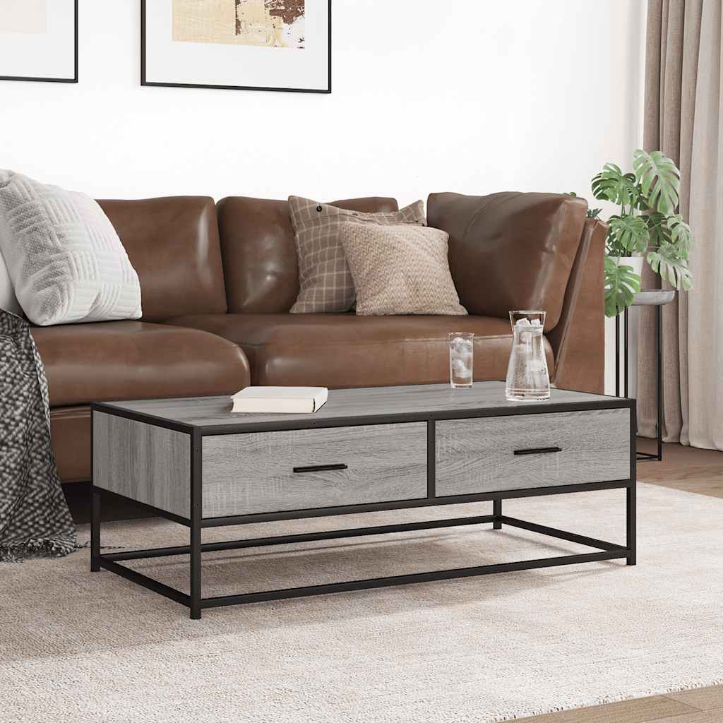 Salontafel 100x50x35 cm bewerkt hout en metaal grijs sonoma is nu te koop bij PeponiXL, paradijselijk wonen!