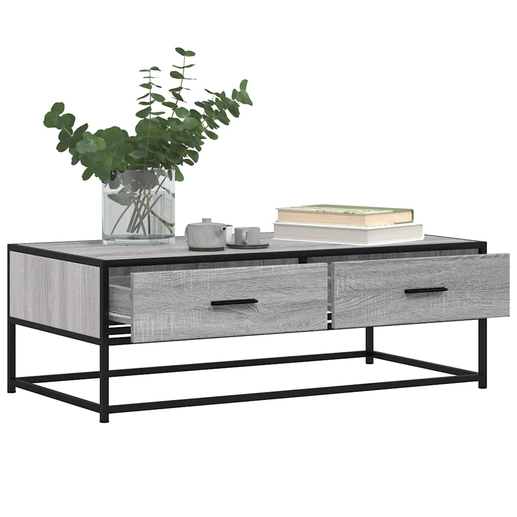 Salontafel 100x50x35 cm bewerkt hout en metaal grijs sonoma is nu te koop bij PeponiXL, paradijselijk wonen!