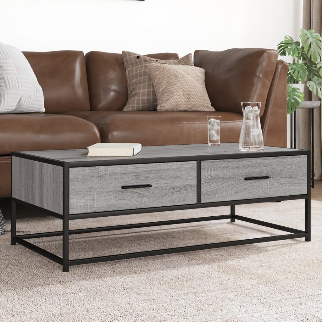 Salontafel 100x50x35 cm bewerkt hout en metaal grijs sonoma is nu te koop bij PeponiXL, paradijselijk wonen!