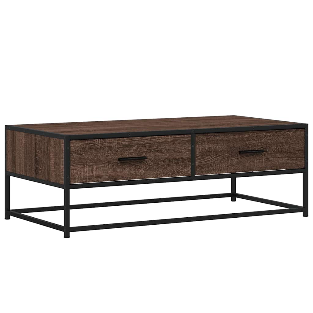 Salontafel 100x50x35 cm bewerkt hout en metaal bruin eikenkleur is nu te koop bij PeponiXL, paradijselijk wonen!