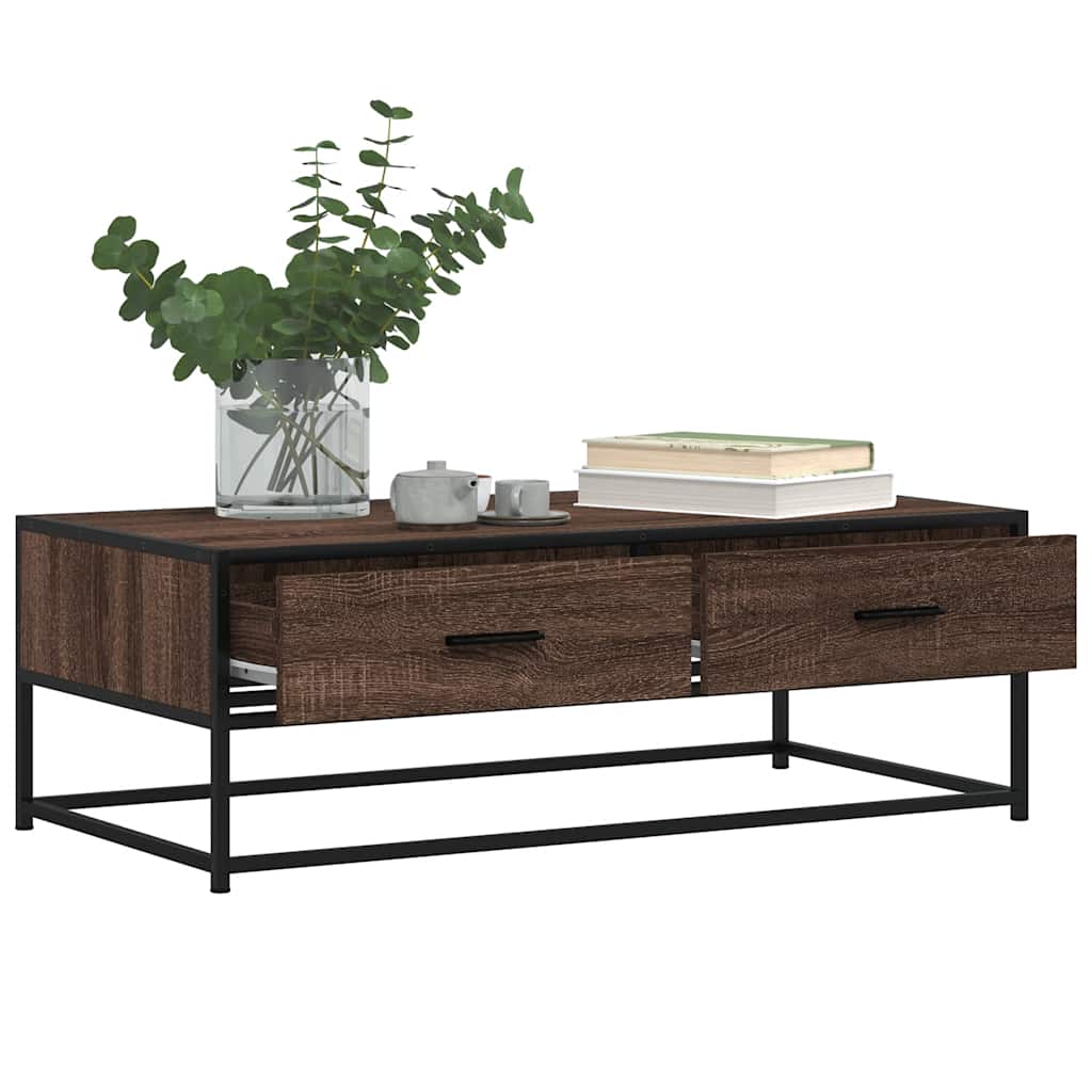 Salontafel 100x50x35 cm bewerkt hout en metaal bruin eikenkleur is nu te koop bij PeponiXL, paradijselijk wonen!