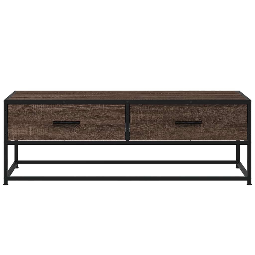 Salontafel 100x50x35 cm bewerkt hout en metaal bruin eikenkleur is nu te koop bij PeponiXL, paradijselijk wonen!