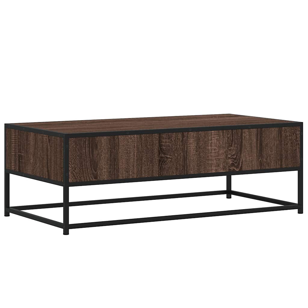 Salontafel 100x50x35 cm bewerkt hout en metaal bruin eikenkleur is nu te koop bij PeponiXL, paradijselijk wonen!