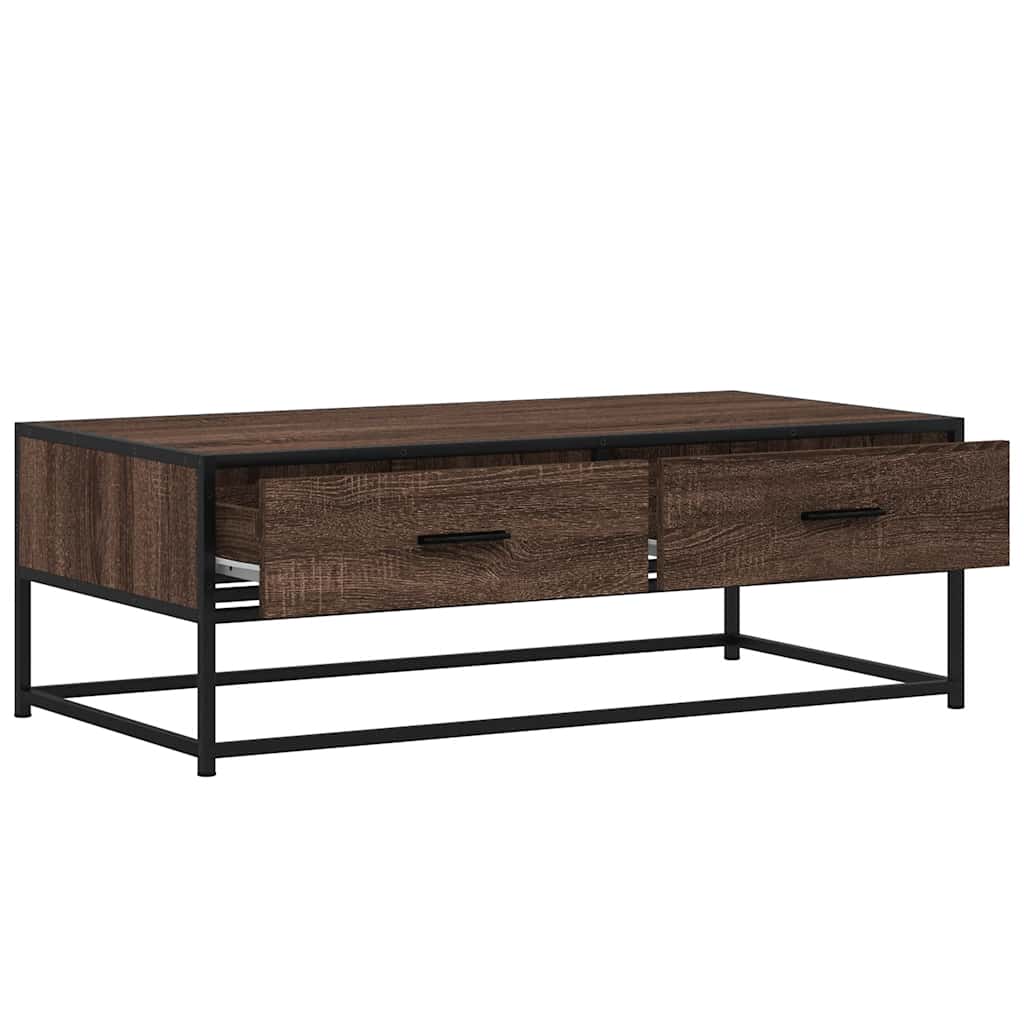 Salontafel 100x50x35 cm bewerkt hout en metaal bruin eikenkleur is nu te koop bij PeponiXL, paradijselijk wonen!