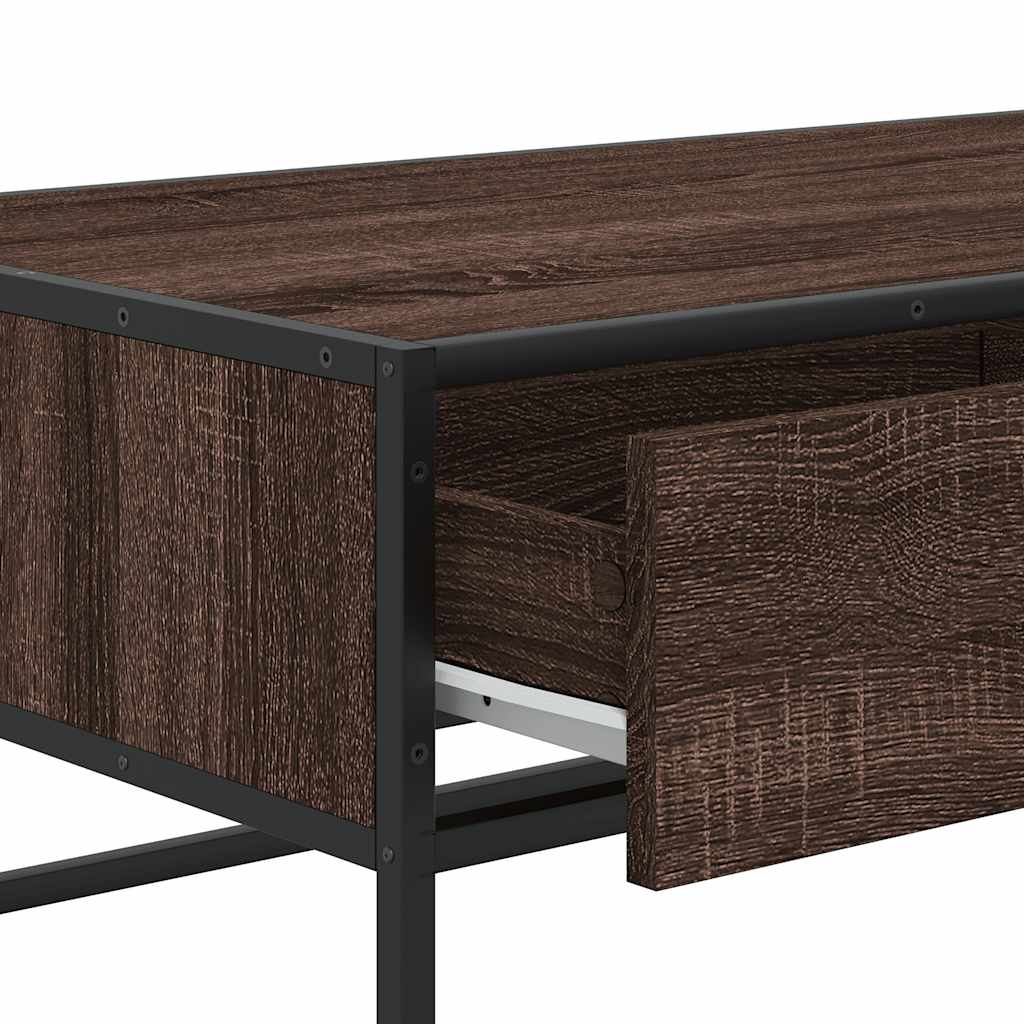 Salontafel 100x50x35 cm bewerkt hout en metaal bruin eikenkleur is nu te koop bij PeponiXL, paradijselijk wonen!
