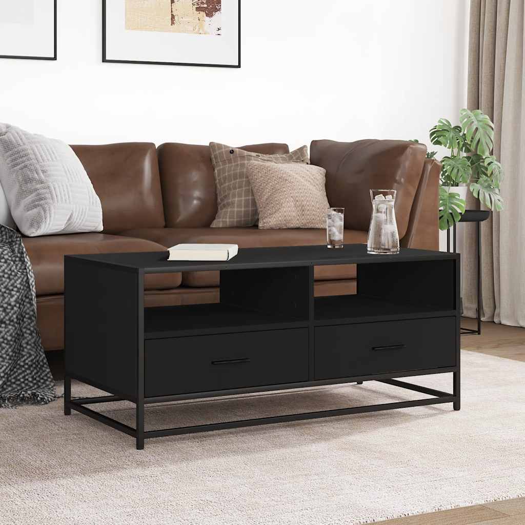 Salontafel 100x50x45 cm bewerkt hout en metaal zwart is nu te koop bij PeponiXL, paradijselijk wonen!