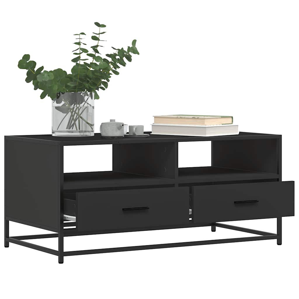 Salontafel 100x50x45 cm bewerkt hout en metaal zwart is nu te koop bij PeponiXL, paradijselijk wonen!
