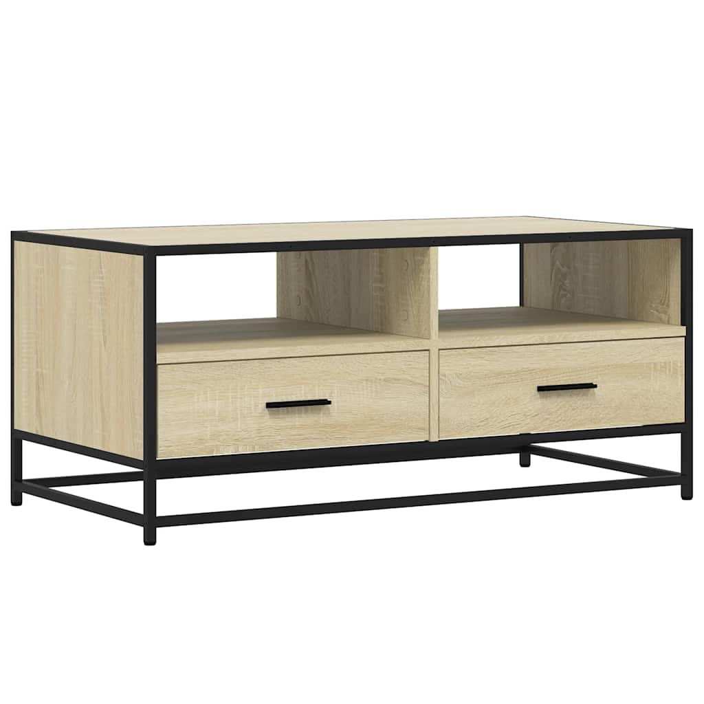 Salontafel 100x50x45 cm bewerkt hout en metaal sonoma eiken is nu te koop bij PeponiXL, paradijselijk wonen!