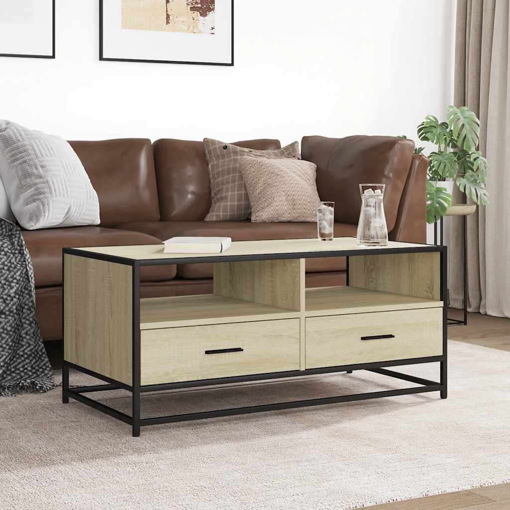 Salontafel 100x50x45 cm bewerkt hout en metaal sonoma eiken is nu te koop bij PeponiXL, paradijselijk wonen!