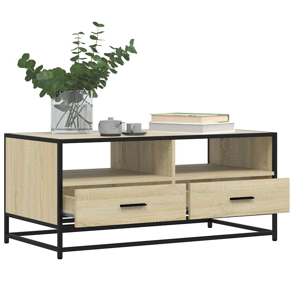 Salontafel 100x50x45 cm bewerkt hout en metaal sonoma eiken is nu te koop bij PeponiXL, paradijselijk wonen!